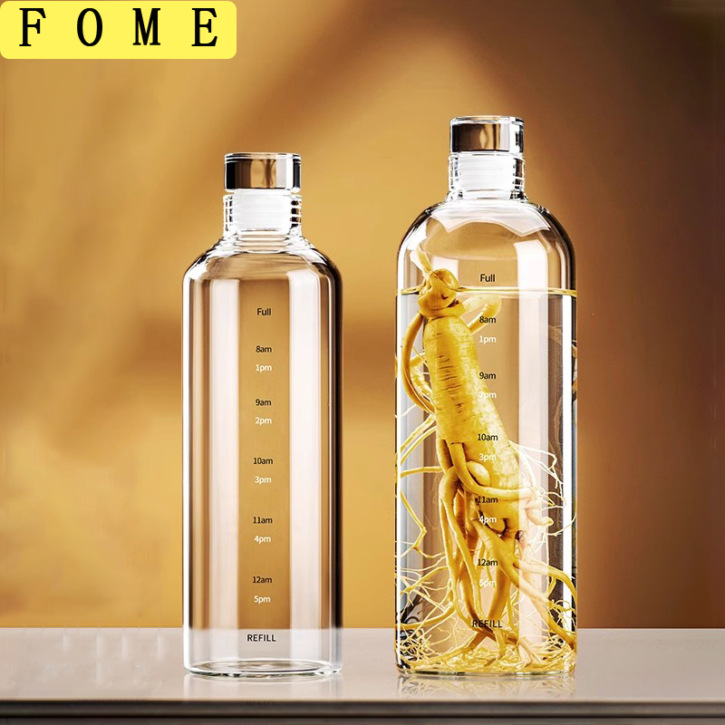 Outdoor Sport Glass Water Bottle - FOME ガラス製スポーツウォーターボトル、タイムスケール付きワイン保存ボトル、屋外用ウォーターボトル、コーヒー、紅茶、牛乳、ジュース用、500/750/1000ml