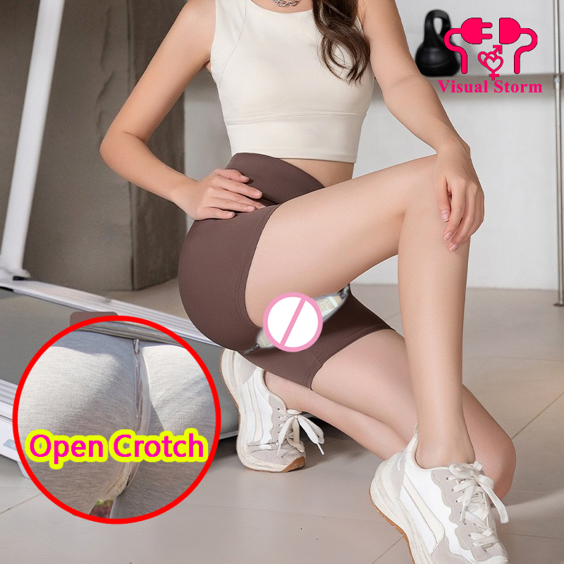 Outdoor Sport Club - 女性オープンクロッチパンツ隠しジッパーショーツスポーツパンツクロッチレスレギンス屋外クイックテイクオフパンツセクシーなパンツ