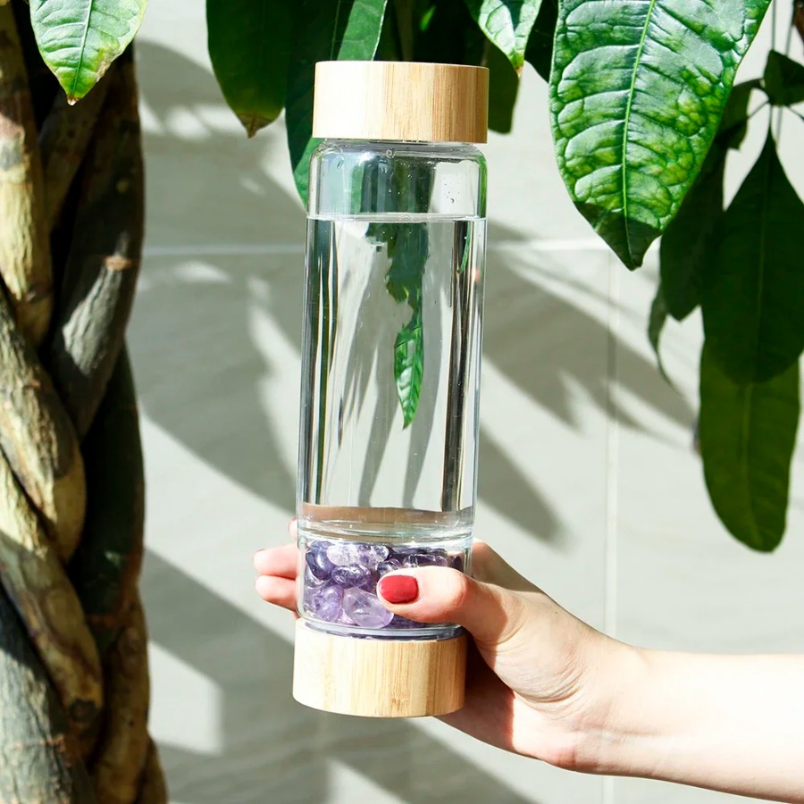 Outdoor Sport Glass Water Bottle - 大口径クリスタル天然鉱石ボトル多色ウォーターボトル屋外ポータブルスポーツウォーターカップ落下防止水容器