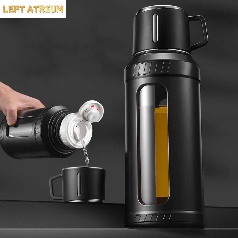 Outdoor Sport Glass Water Bottle - 大容量2Lガラス製ウォーターボトル、ストレーナー・インフューザーフィルター付き、アウトドア旅行用ポータブル高ホウケイ酸スポーツウォーターボトル