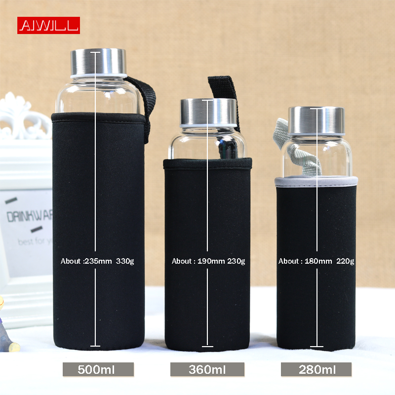 AIWILL ホット販売ガラススポーツウォーターボトル保護袋 - Outdoor Sport Glass Water Bottle のレビューと価格