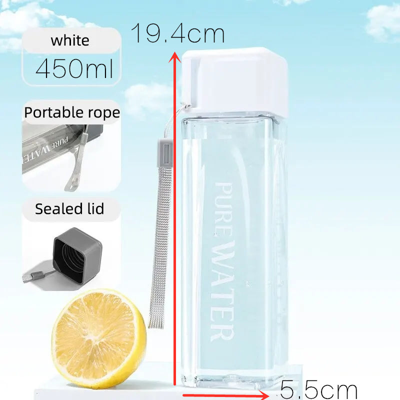450ml、1個入り 透明なスクエア型マテプラスチック製グラ - Outdoor Sport Glass Water Bottle のレビューと価格