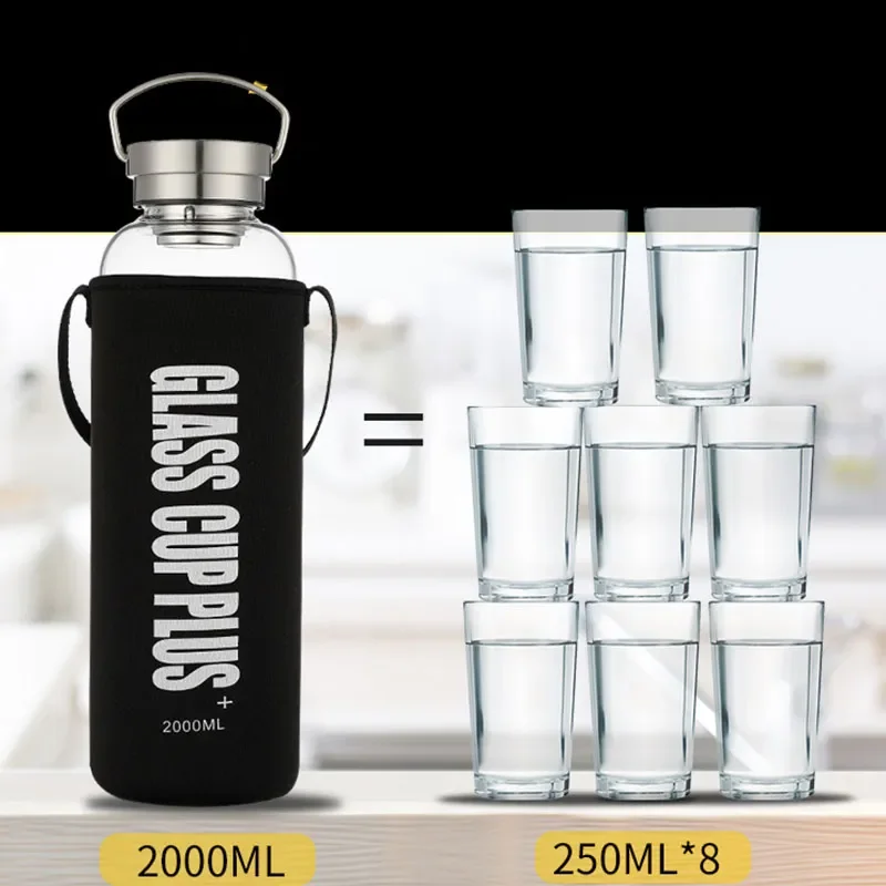 ストラップ付き 2L ガラス水ボトル、スポーツ水ボトル屋外旅 - Outdoor Sport Glass Water Bottle のレビューと価格